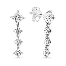 925 Sterling Silver Sparkling Round & Square Drop Earrings For Women Gift DIY Jewelry