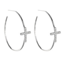 Trumium 100% 925 Sterling Silver Personality Earrings for Women Large Circle Cross Hoop Earring Fine Jewelry