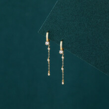 925 Sterling Silver Zircon Long Tassel Chain Hoop Earrings for Women Classic Summer Jewelry