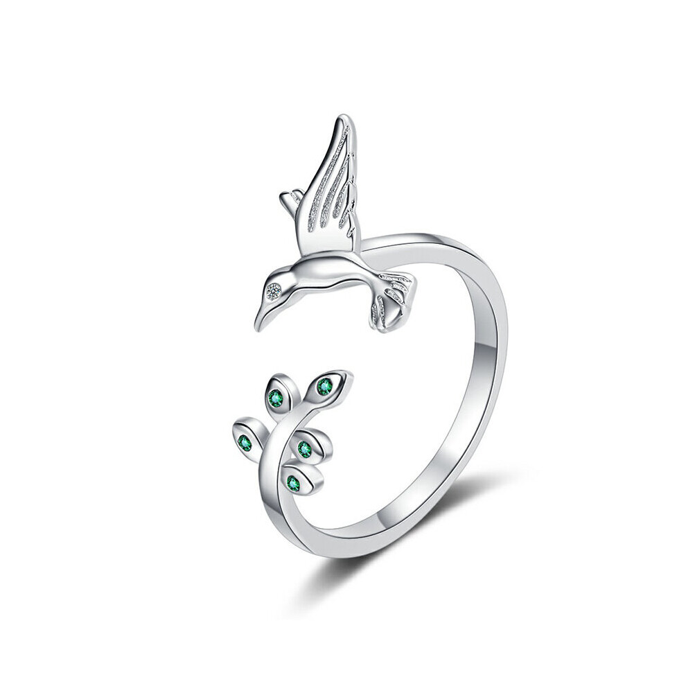 925 Sterling Silver Bird Leaves Green Zircon Opening Ring for Women Minimalist Fine Jewelry Drop-image-OPC-PBS92T6-NEW