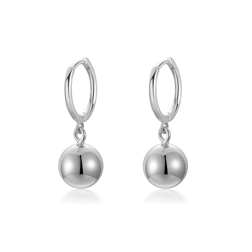 TrustDavis Real 925 Sterling Silver Sweet 18K 8mm Ball Charm Hoop Earring For Women Wedding Fine Jewelry DA1788