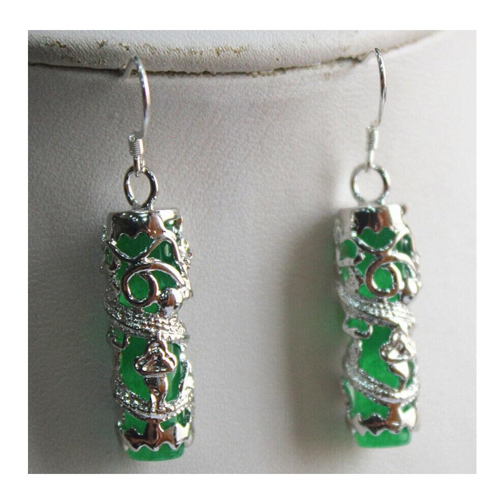 unique Amazing Green natural jade Dragon Earring good-image-OPC-PBS957N-NEW