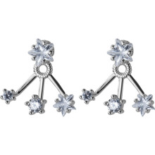 925 Sterling SilverJewelry Prong CZ 4A+ Star &Round Piercing Ear Earrings Jackets Front &Back C-G1248