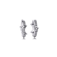 100% Real Sterling Silver Crescent Moon & Stars Beaded Hoop Earrings - S925 Jewelry for Women