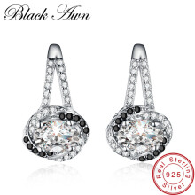 [BLACK AWN] 925 Sterling Silver Earrings Spinel Stone Wedding Stud Earrings for Women Silver 925 Jewelry T110