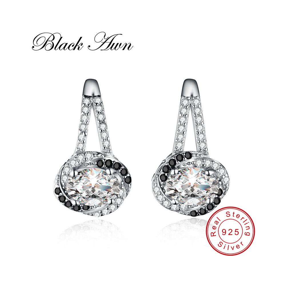 [Black Awn] 925 Sterling Silver Earrings Spinel Stone Wedding Stud Earrings For Women Silver 925 Jewelry T110 Multicoloured
