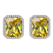 3 Carats Square Yellow Crystal Citrine Diamonds Gemstones Stud Earrings for Women Silver Jewelry