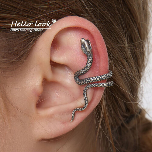 HelloLook 925 Sterling Silver Snake Earcuff without Piercing Gothic Ear Cuff Cilp On Earrings