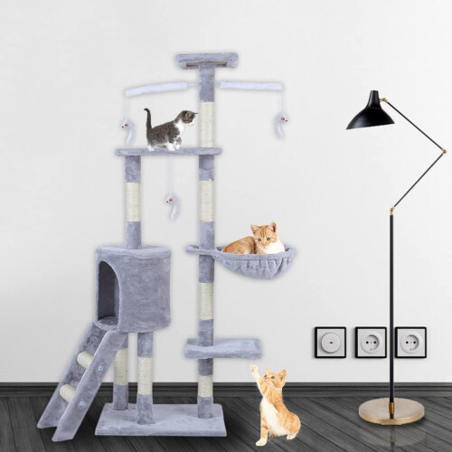 145cm Cat Tree Kitten Scratching Post Climbing Cat Tower Cat Bed Activity Centre 2