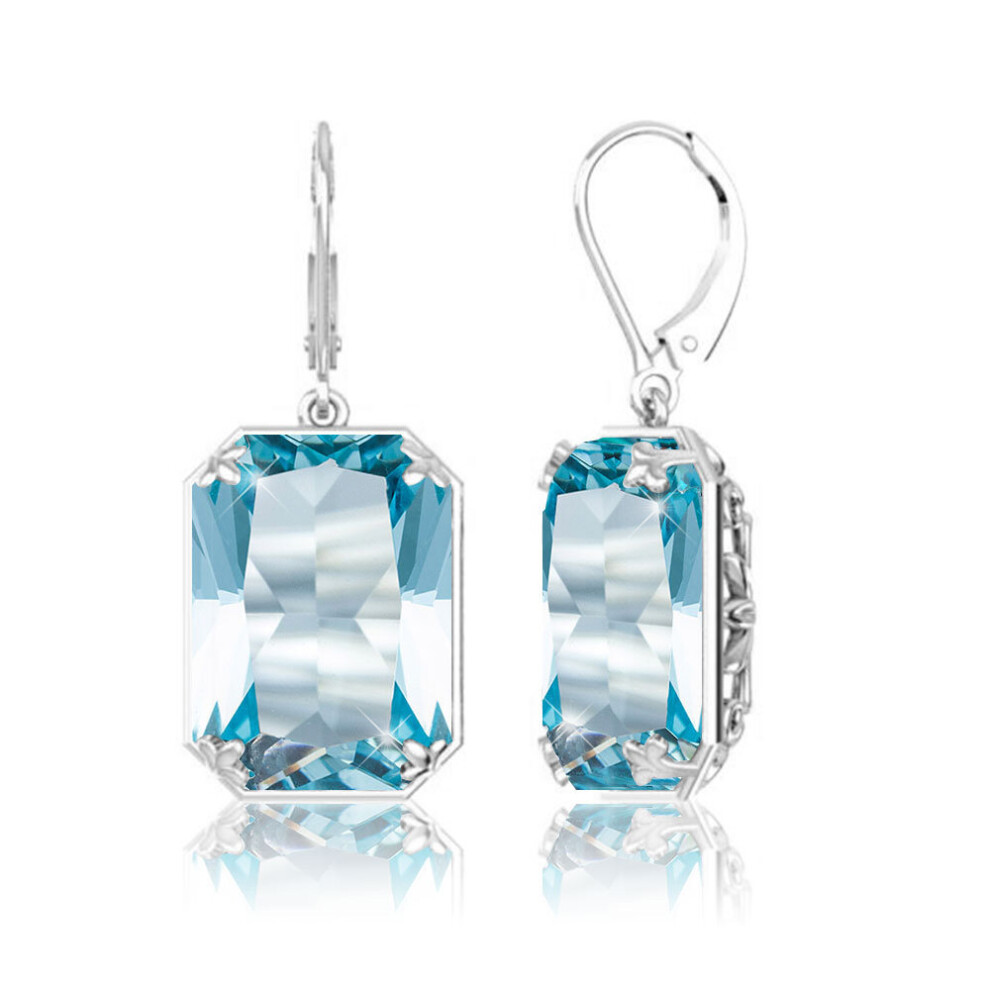 Real 100% 925 Silver Earrings Aquamarine 14K Plated Drop Earrings For Women Fine Jewelry Wedding Gift