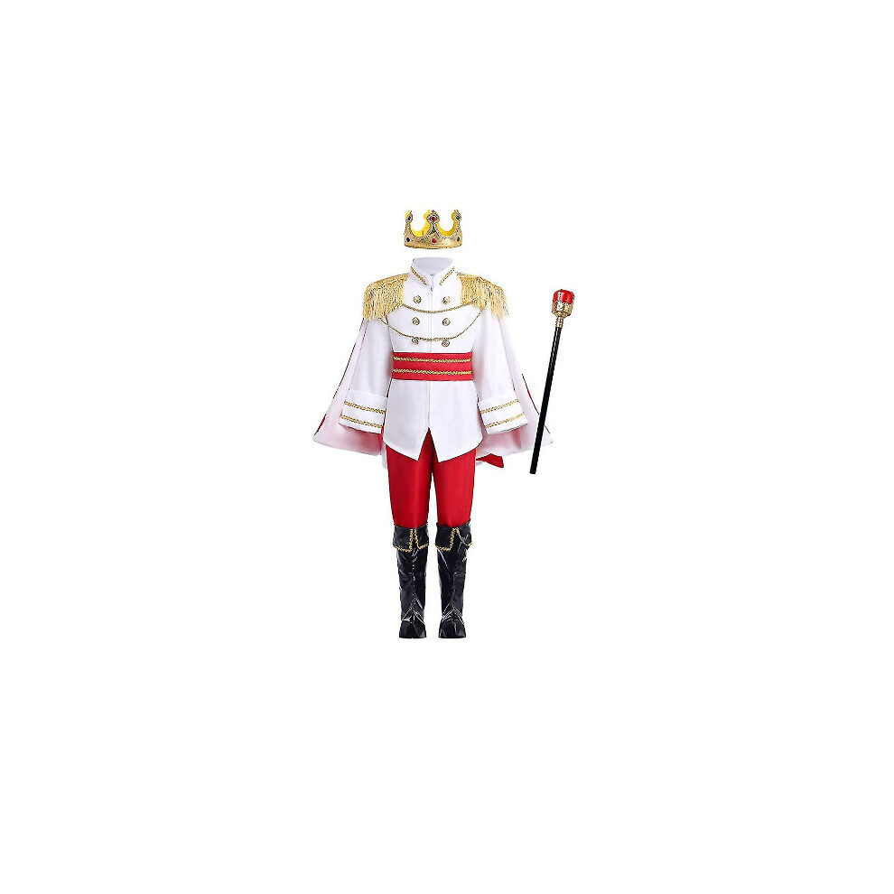 (130cm) Children's royal prince costume boy Prince Charming costume long-sleeved jacket top with pants fancy medieval king deluxe suit Halloween