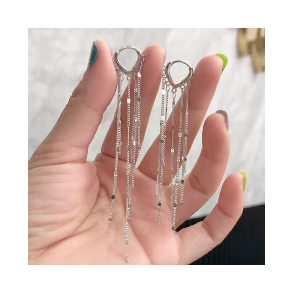 925 Sterling Silver Long Tassel Cuff Earring No Cubic Zirconia Stone Flast Chain Fine Jewelry For Women Wedding Party-image-OPC-PBS9RP7-NEW