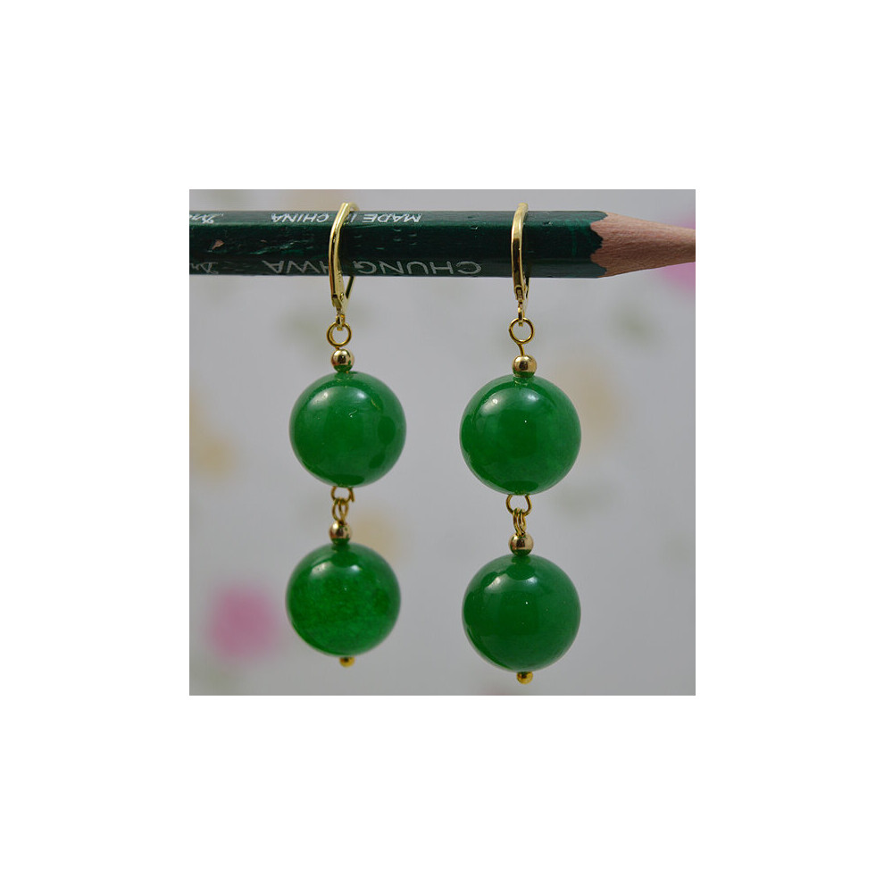 Stunning Jade Earrings Green 12mm Big Size Round Gemstone Jades 14K/20 Hook Fine Jewelry Classic Women Party Gift-image-OPC-PBS9NX2-NEW