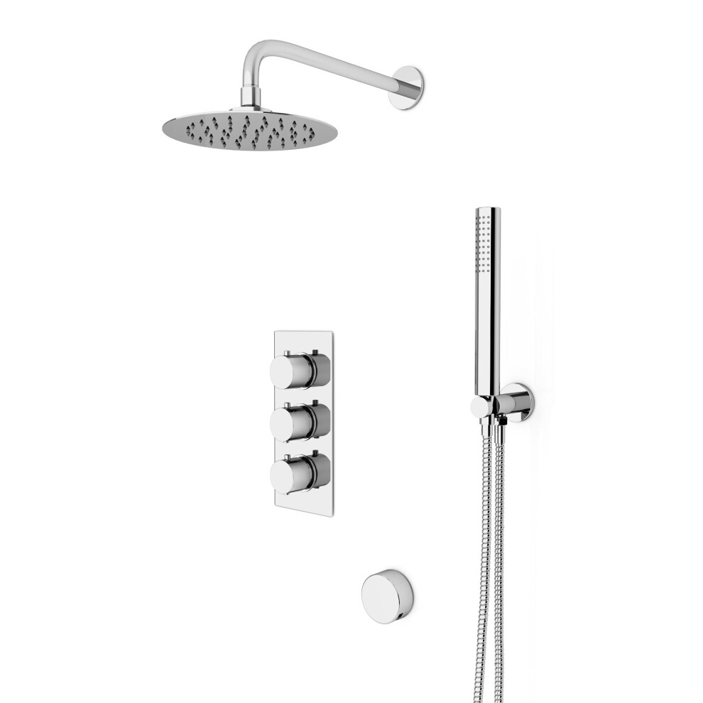 Nes Home Round 3 Way Concealed Shower Mixer Valve, Shower Head, Handset, Bath Filler Chrome