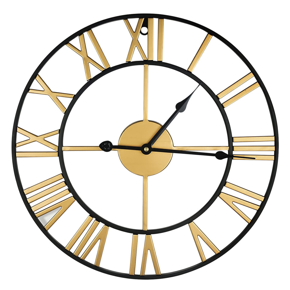 (Gold & Black) GARDEN WALL CLOCK ROMAN LARGE INDOOR OUTDOOR NUMERALS GIANT OPEN FACE METAL 60CM