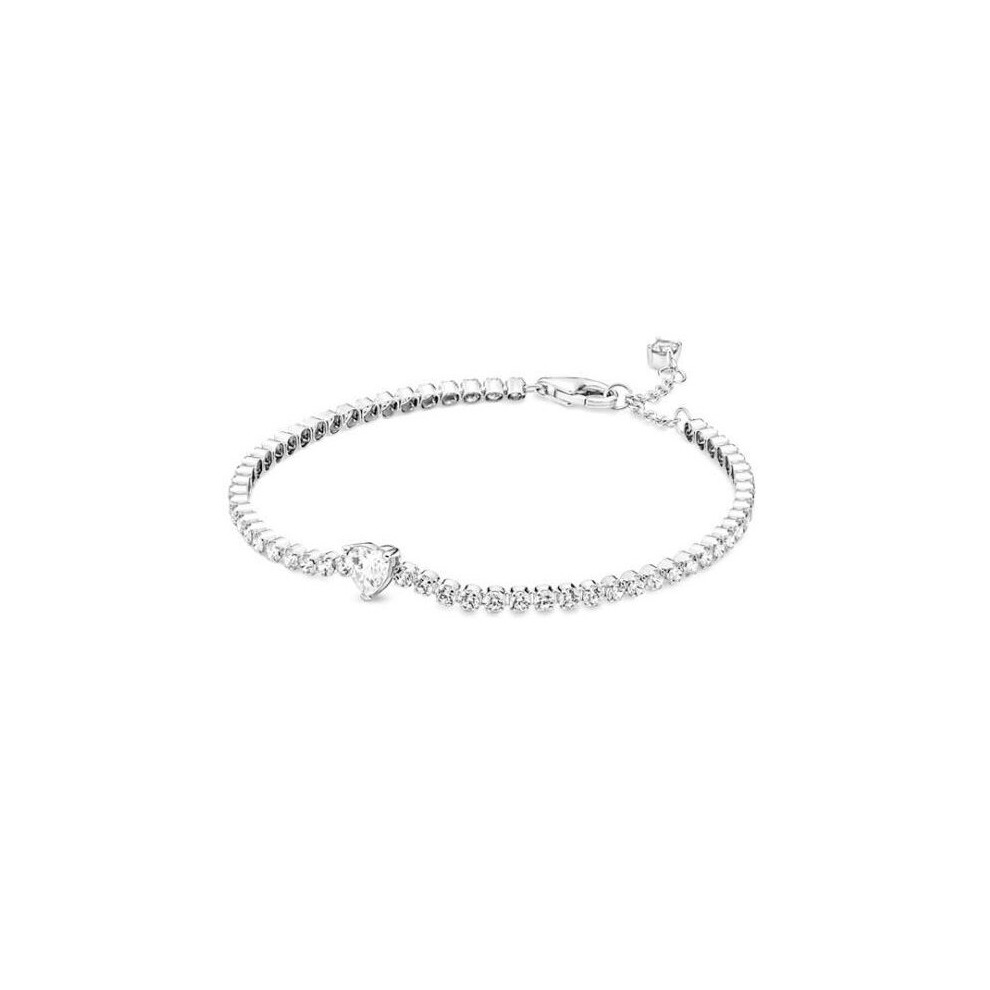 925 Sterling Silver Bracelet Sparkling Heart Pave Tennis Bracelet Fit Women Bead Charm Diy Jewelry