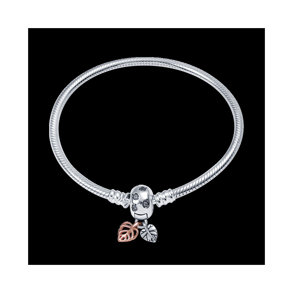 (CMB051 White-19cm) 925 Silver Charm Bracelet Rose Golden Daisy Flower Barrel Clasp Snake Chain Sliding Bangle Women Jewelry