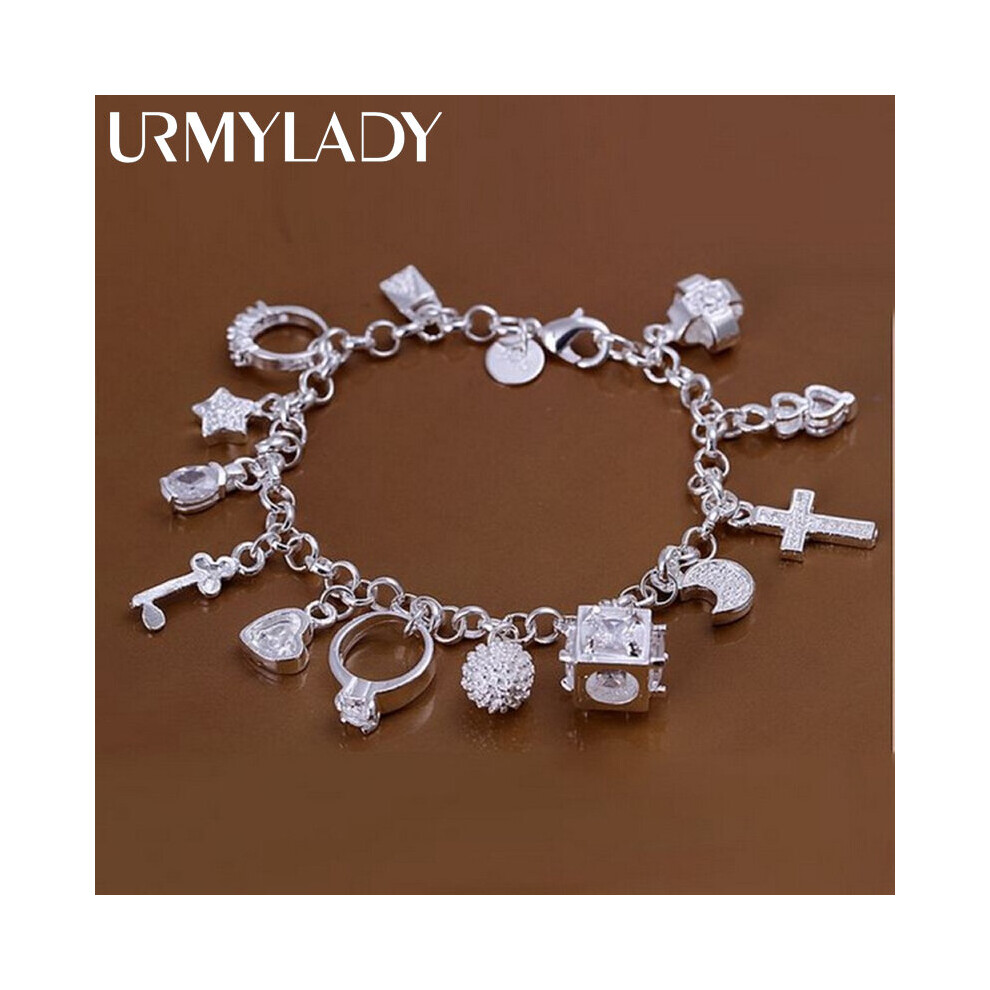Hot Valentine Charm 925 Sterling Silver Jewelry Bracelets Women Lady Wedding Charms Multicoloured