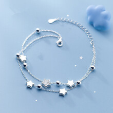 925 Sterling Silver Star Bracelet Five-pointed Star Crystal Double Bracelet