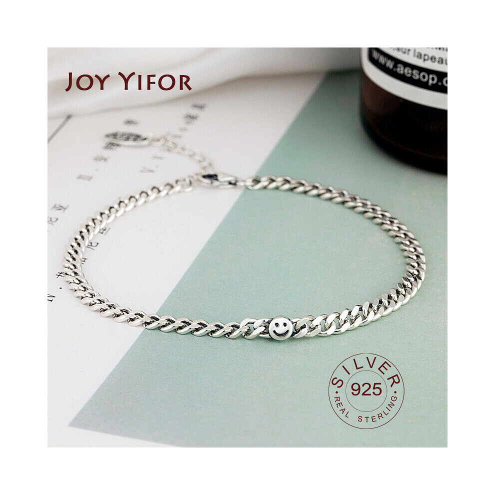 100% Sterling Silver 925 Bracelet Large Pendant Smile Face Chain Ladies Bracelet Party Silver 925 Jewelry Multicoloured