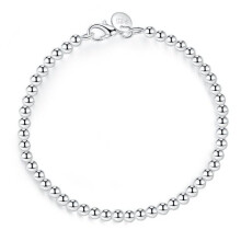 100% 925 Solid Real Sterling Silver 4mm Beads Chain Bracelet For Teen Girls Lady Gift Women Fine Jewelry