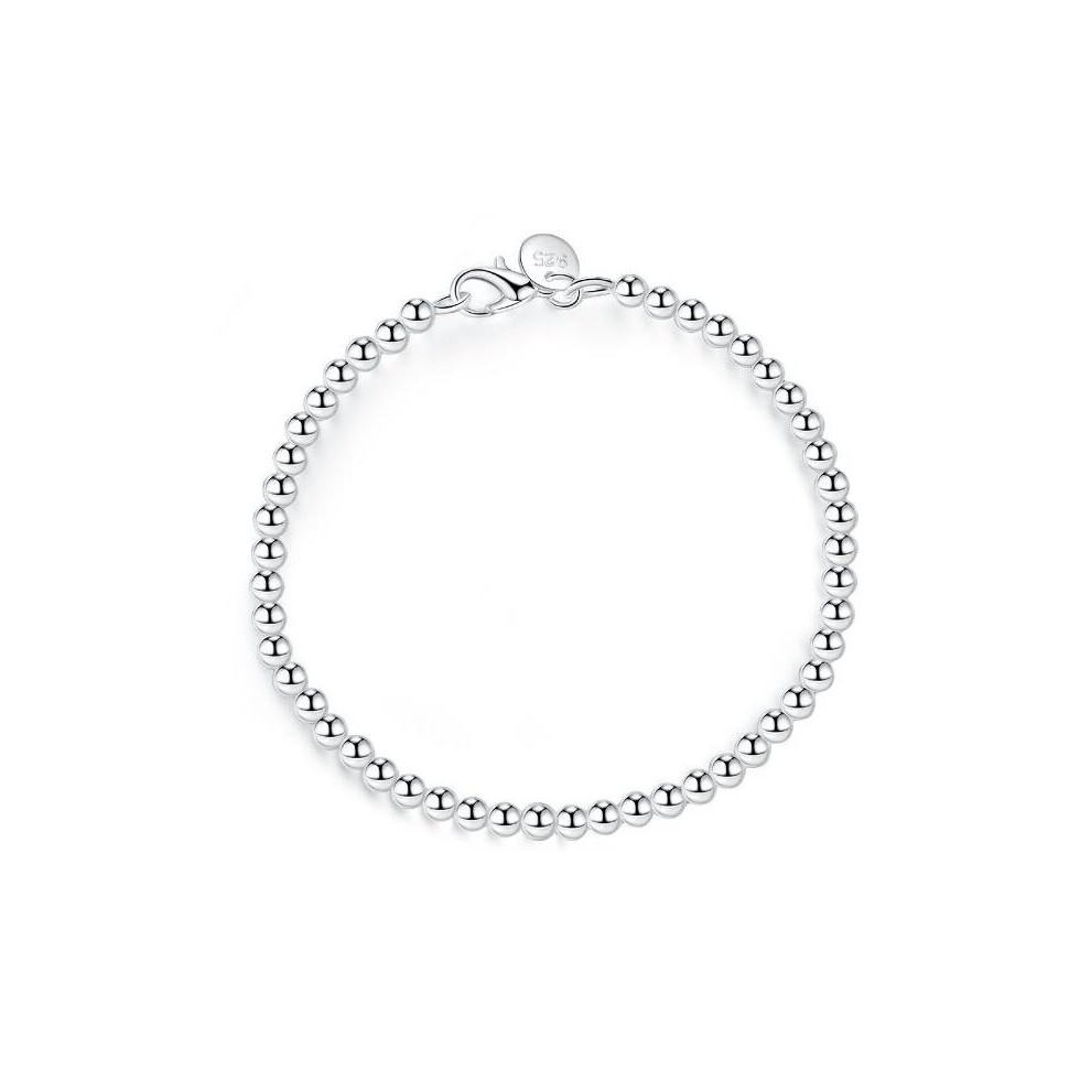 100% 925 Solid Real Sterling Silver 4mm Beads Chain Bracelet For Teen Girls Lady Gift Women Fine Jewelry