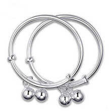 OMHXFC European Baby Kids Birth Gift Peace Safety Buckle Bell 925 Sterling Silver Bangles Bracelets BE159