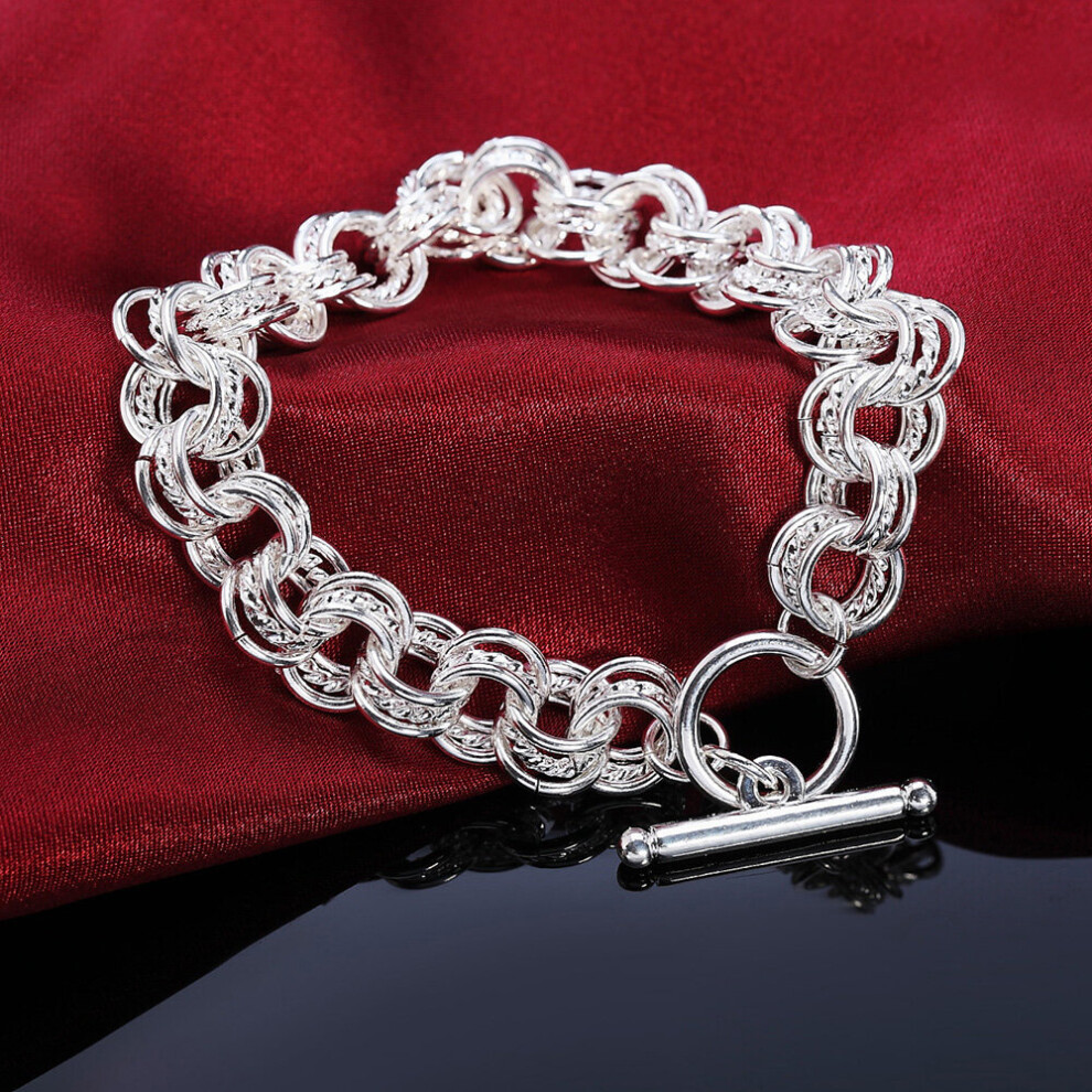 Pure 925 Sterling Silver Bracelets Classic circle chain for Women men Wedding Jewelry party Lady