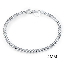 925 Sterling Silver Bead Ball Charm Bracelet 4mm 6mm 8mm 10mm Bracelet for Women Fine Jewelry for Banquet Wedding Anniversary