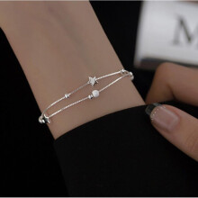 Double Layer Jewelry Crystal Star Bead 925 Sterling Silver Charm Bracelet & Bangles for Women Wedding Party Jewelry