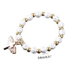 652F Baptism Mini Rosary Ivory Faux Pearls Cross Bracelet Great for Christening/Baby Shower Party/Wedding/Holiday Gift