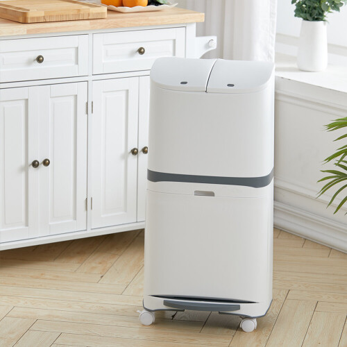 Living And Home 48L Trolley Recycling Rubbish Bin Double Layer Pedal Waste Can with Wheels 1