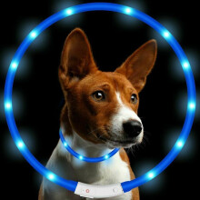 (Blue) 8 Colours RGB LED Flash Pet Dog Collars Light Anti Lost USB Rechargeable Night Safety