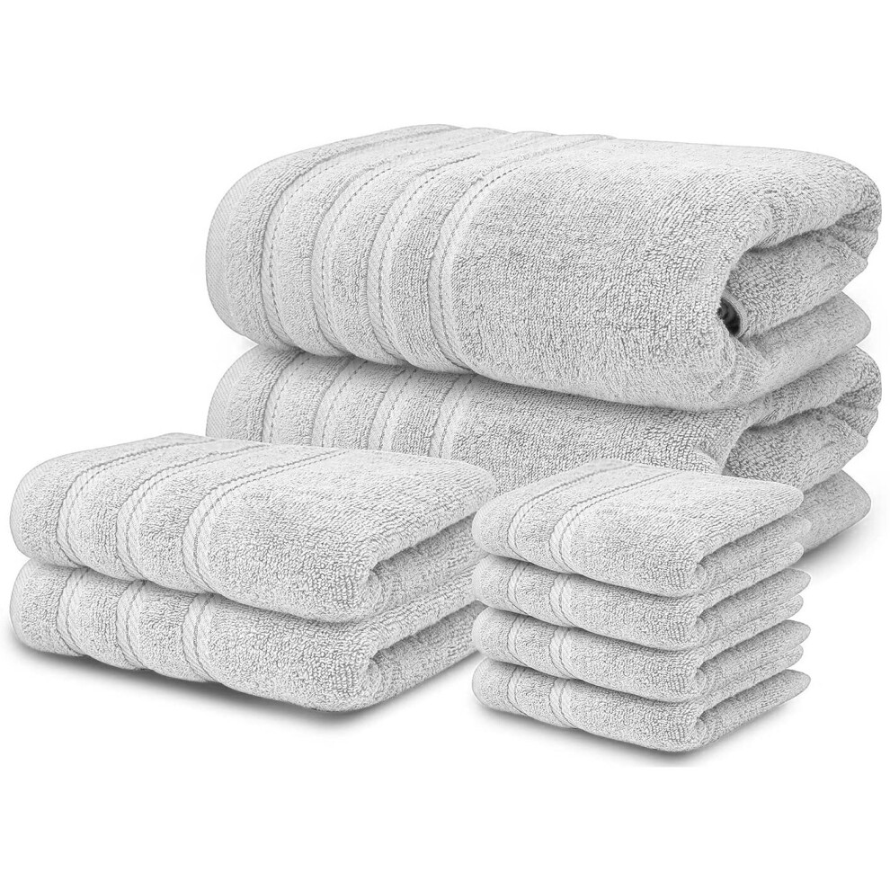 (Silver) 8 Piece Towel Bale Set 100% Egyptian Cotton Face Hand Bath Towels 600 GSM Super Soft and Absorbent for Multipurpose use