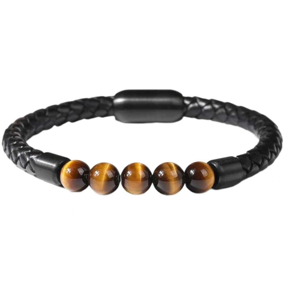 Men Bracelet Style Ultra-Light Braided Leather Rope Wear Resistant Easy-wearing Decorative Alloy Stone Bead Bracelet Unis-image-OPC-PBSB95X-NEW