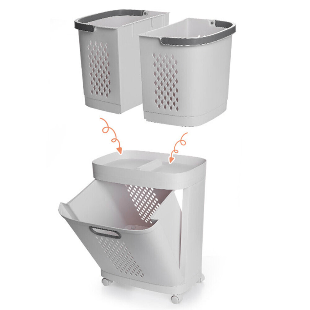 Lock Keep Pvc 3-Compartment Rolling Laundry Sorter Hamper - White Plastic with ...