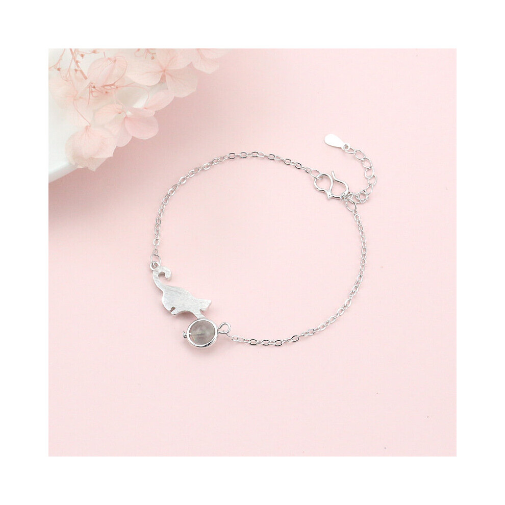 925 Sterling Silver Strawberry Crystal Moonstone Cat Bracelet Female Personality Student Jewelry Gift-image-OPC-PBSBBC6-NEW