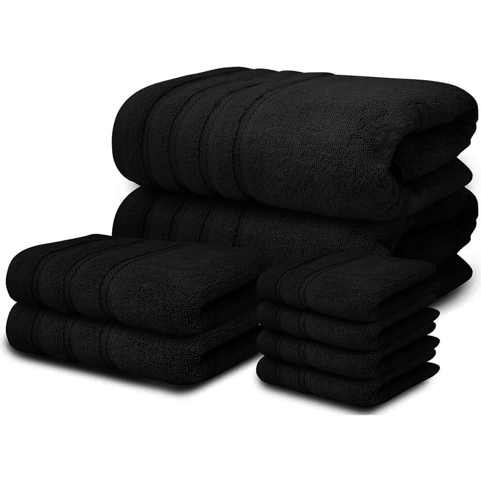 (Black) 8 Piece Towel Bale Set 100% Egyptian Cotton Face Hand Bath Towels 600 GSM Super Soft and Absorbent for Multipurpose use