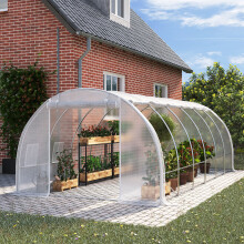 (6M*3M*2M) White Outdoor Polytunnel Garden Grow Greenhouse Roll-up Side Walls Poly Tunnel