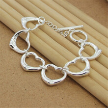 High 925 Sterling Silver Bracelet Big Heart Chain Bracelet For Woman Party Charm Jewelry Gift