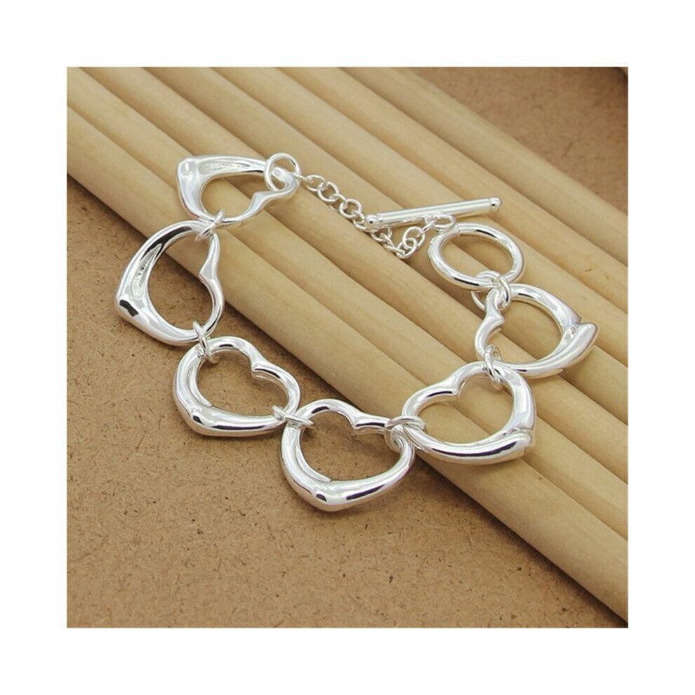 High 925 Sterling Silver Bracelet Big Heart Chain Bracelet For Woman Party Charm Jewelry Gift Multicoloured