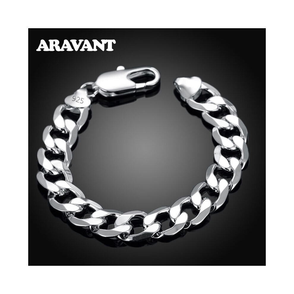 925 Silver 8Mm 10Mm 12Mm Flat Sideways Bracelets Chains For Men Jewelry Multicoloured