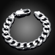 925 Silver 8MM 10MM 12MM Flat Sideways Bracelets Chains For Men Jewelry