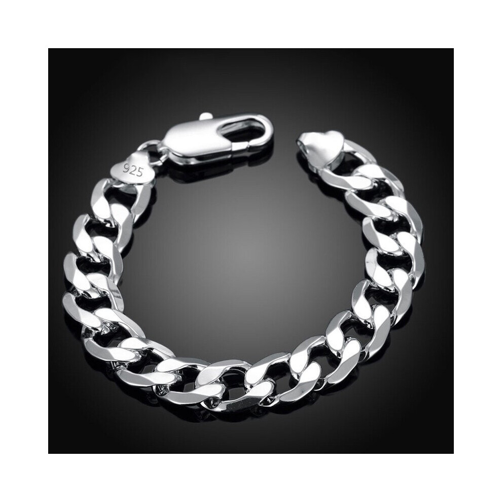 925 Silver 8Mm 10Mm 12Mm Flat Sideways Bracelets Chains For Men Jewelry Multicoloured
