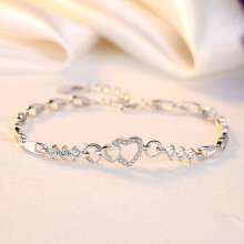 925 Sterling Silver Bracelet Purple Crystal Zircon Heart For Woman Charm Bracelet Jewelry Gift