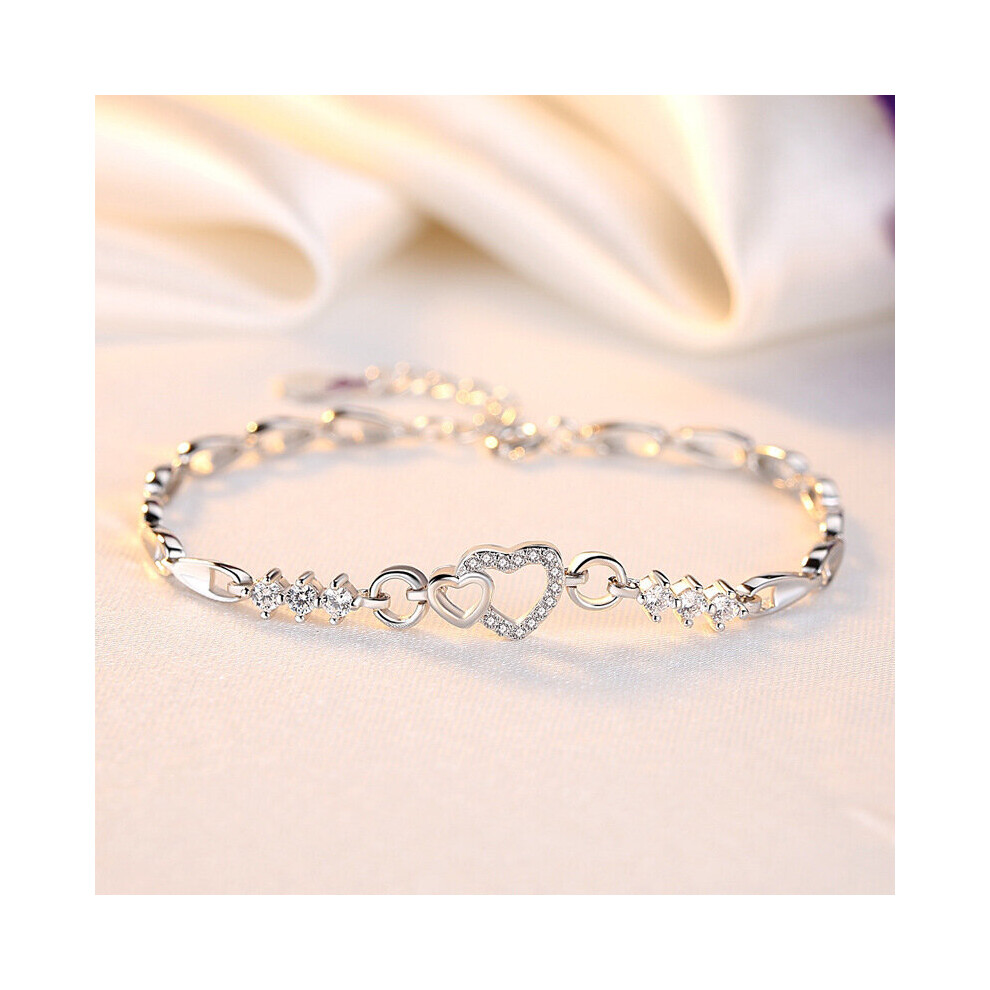 925 Sterling Silver Bracelet Purple Crystal Zircon Heart For Woman Charm Bracelet Jewelry Gift White