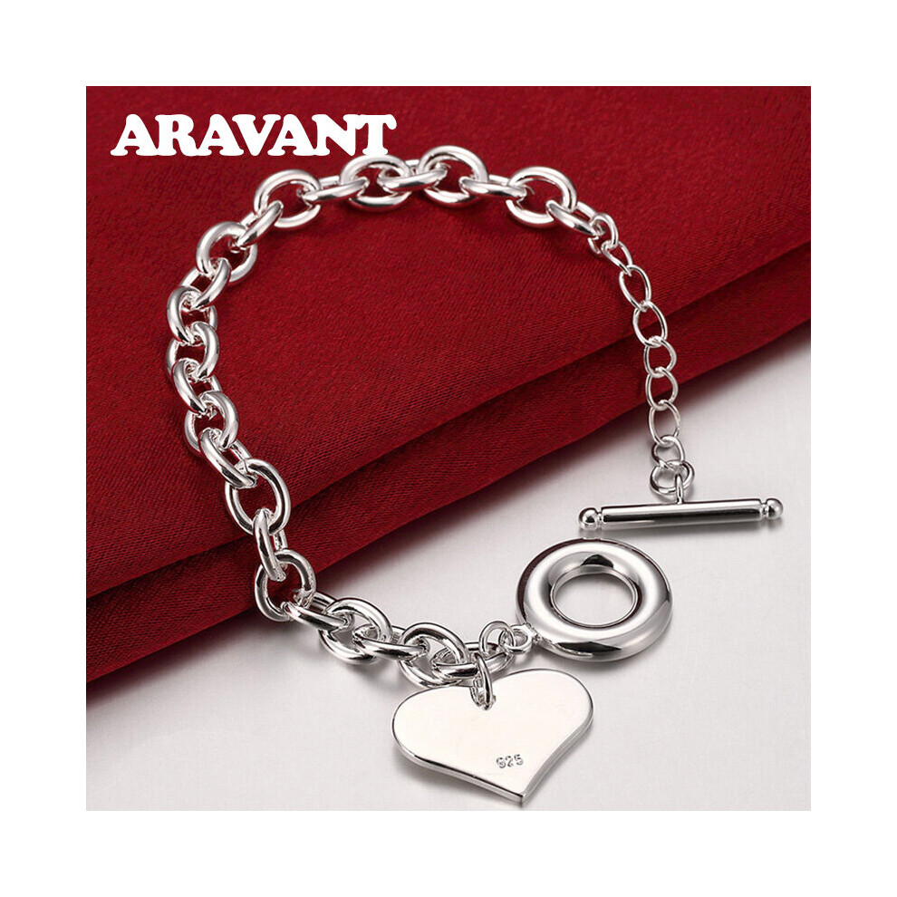 Women Bracelets 925 Silver Toggle Clasp Heart Bracelet For Women Silver 925 Jewelry Multicoloured