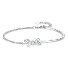 S925 Sterling Silver Bracelet Bow Sense Of Advanced Semi-circle Light Diamond Mosaic Lovely Women Jewelry Gift