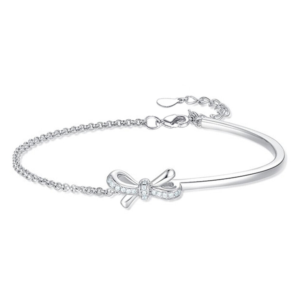 S925 Sterling Silver Bracelet Bow Sense Of Advanced Semi-circle Light Diamond Mosaic Lovely Women Jewelry Gift