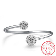 925 Sterling Silver Crystal Ball Open Cuff Bracelet for Women - Sparkling Bangles S-B19